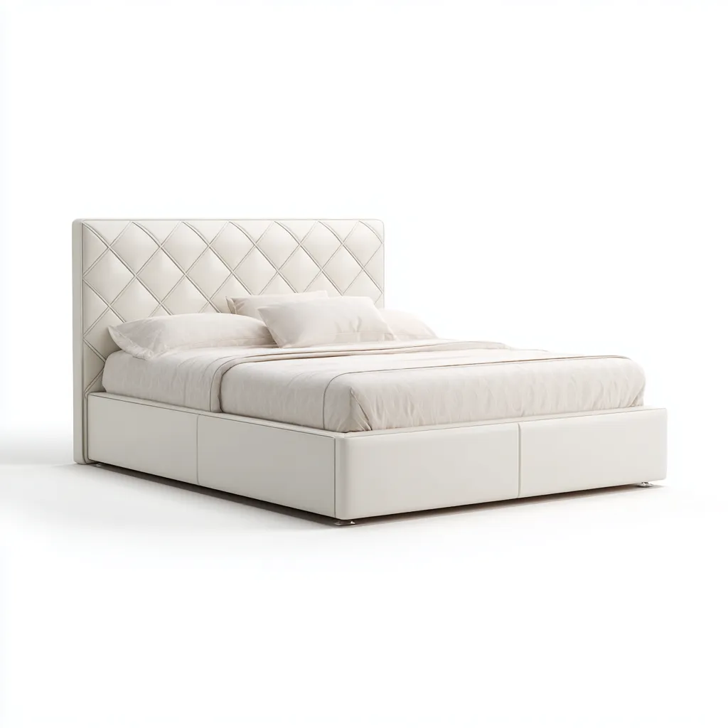Letto matrimoniale imbottito in pelle 160x200x120 cm - bianco - testiera trapuntata a rombi-Homeixe