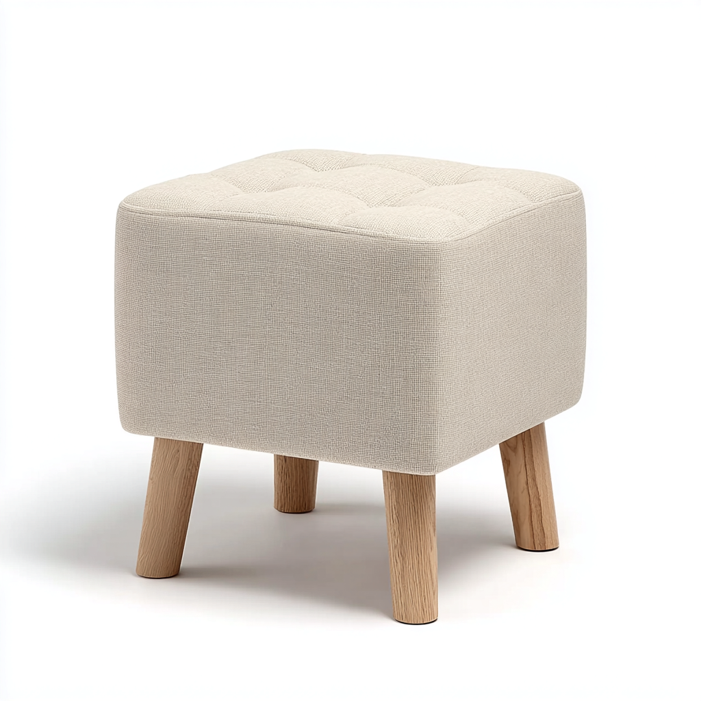 Poggiapiedi in tessuto con gambe in legno 40x40x45 cm - beige - design scandinavo per soggiorno-Homeixe