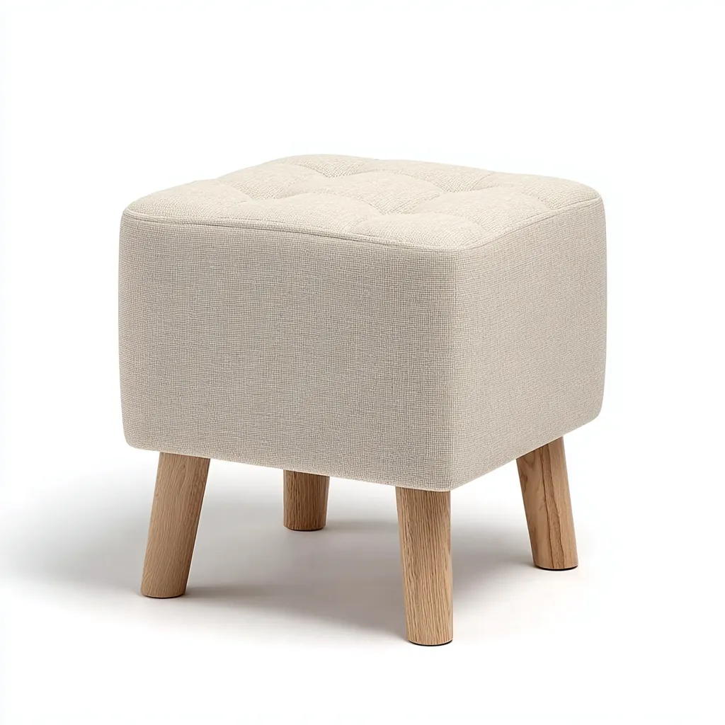 Poggiapiedi in tessuto con gambe in legno 40x40x45 cm - beige - design scandinavo per soggiorno-Homeixe