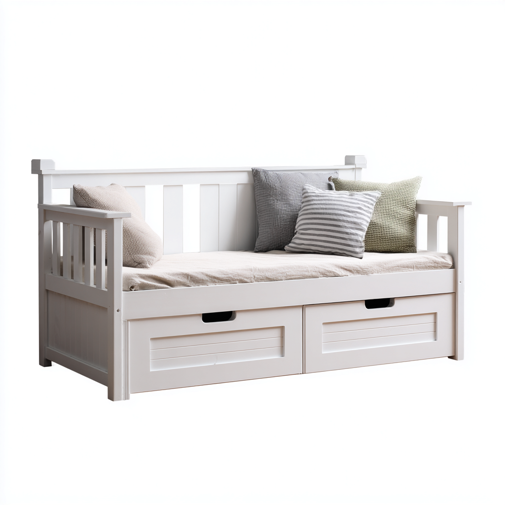 Divano letto in legno 205x95x90 cm - bianco - design scandinavo per soggiorno o camera-Homeixe