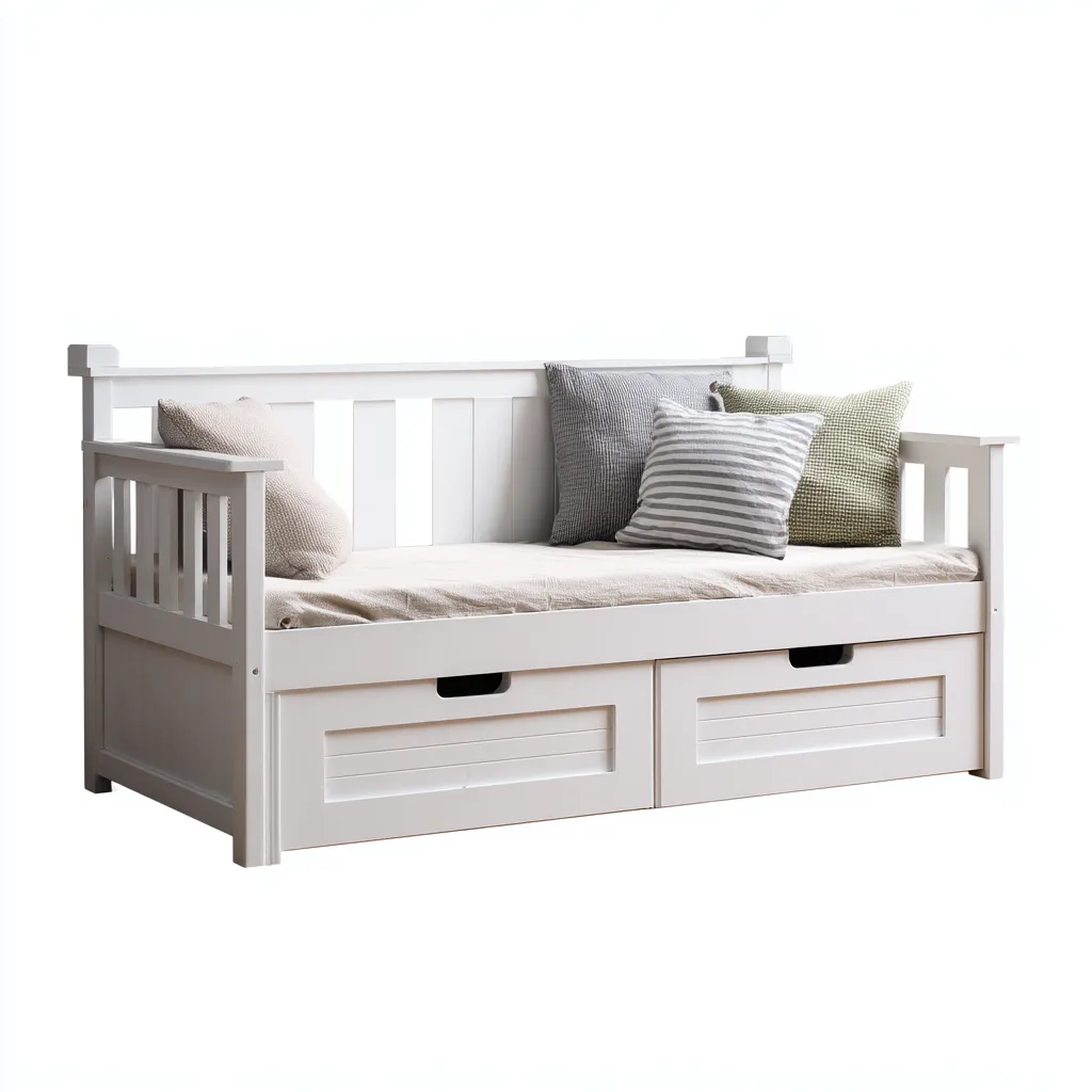 Divano letto in legno 205x95x90 cm - bianco - design scandinavo per soggiorno o camera-Homeixe