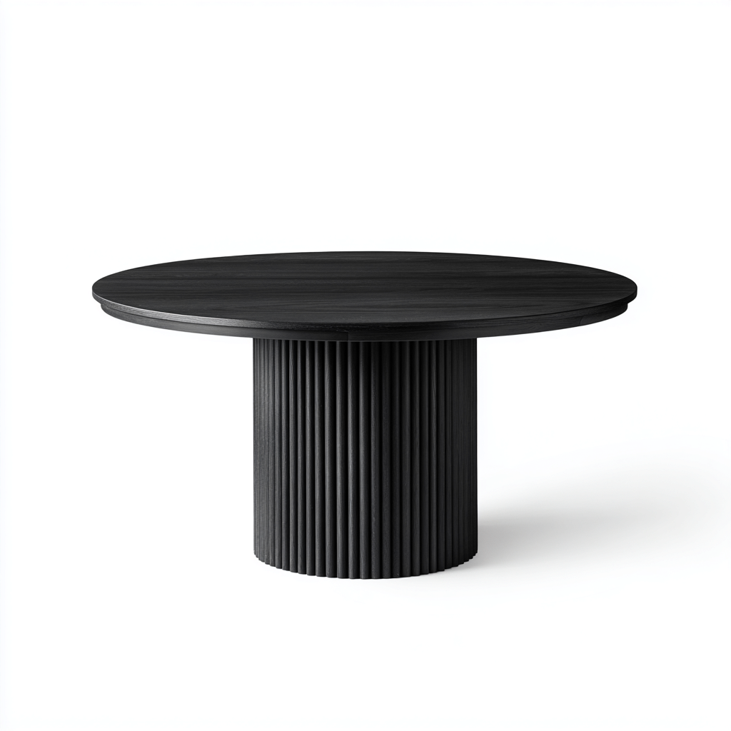 Tavolo da pranzo rotondo in legno 130x130x76 cm - nero - base cilindrica scanalata - design moderno elegante-Homeixe