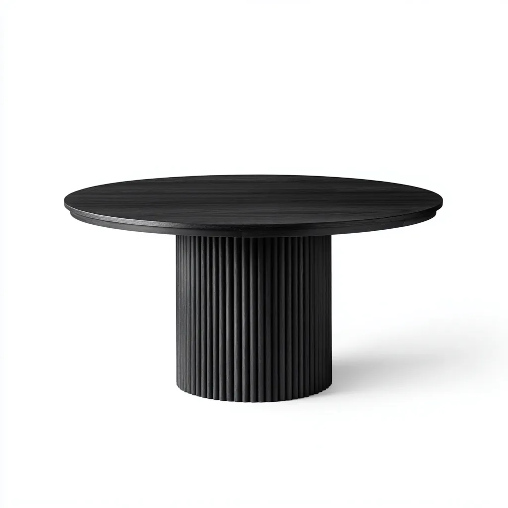 Tavolo da pranzo rotondo in legno 130x130x76 cm - nero - base cilindrica scanalata - design moderno elegante-Homeixe