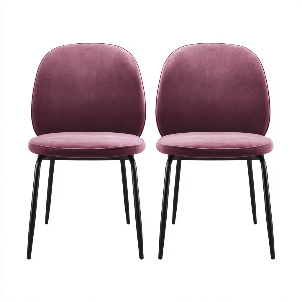 Sedia da pranzo in velluto con gambe in metallo - 54x46x83 cm - rosa scuro - design moderno-Homeixe