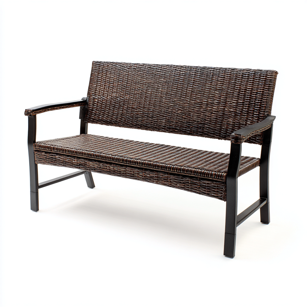 Panca da giardino in rattan sintetico con struttura in metallo 125x60x85 cm - marrone scuro e nero - stile moderno naturale-Homeixe