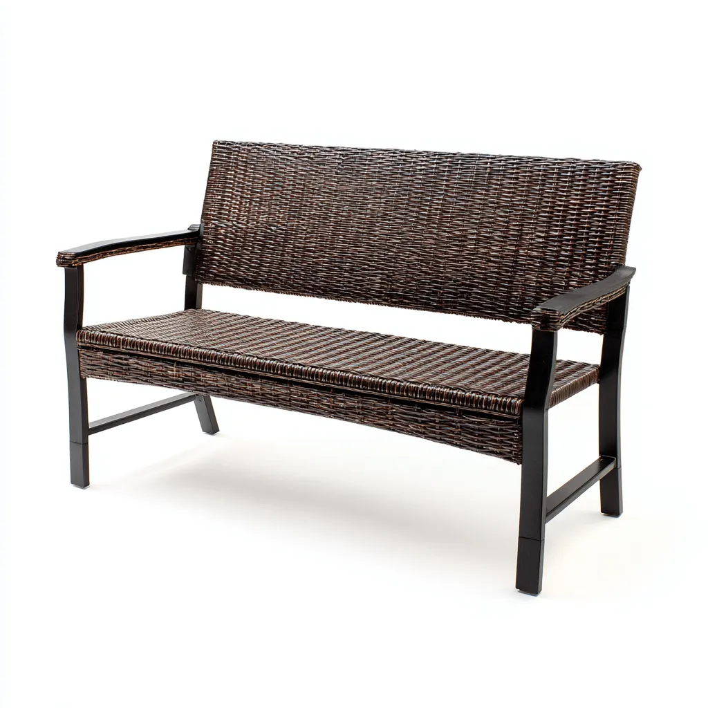 Panca da giardino in rattan sintetico con struttura in metallo 125x60x85 cm - marrone scuro e nero - stile moderno naturale-Homeixe