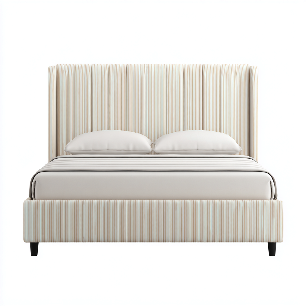 Letto matrimoniale con testiera imbottita a righe 200x160x110 cm - beige e bianco - design moderno per camera da letto-Homeixe