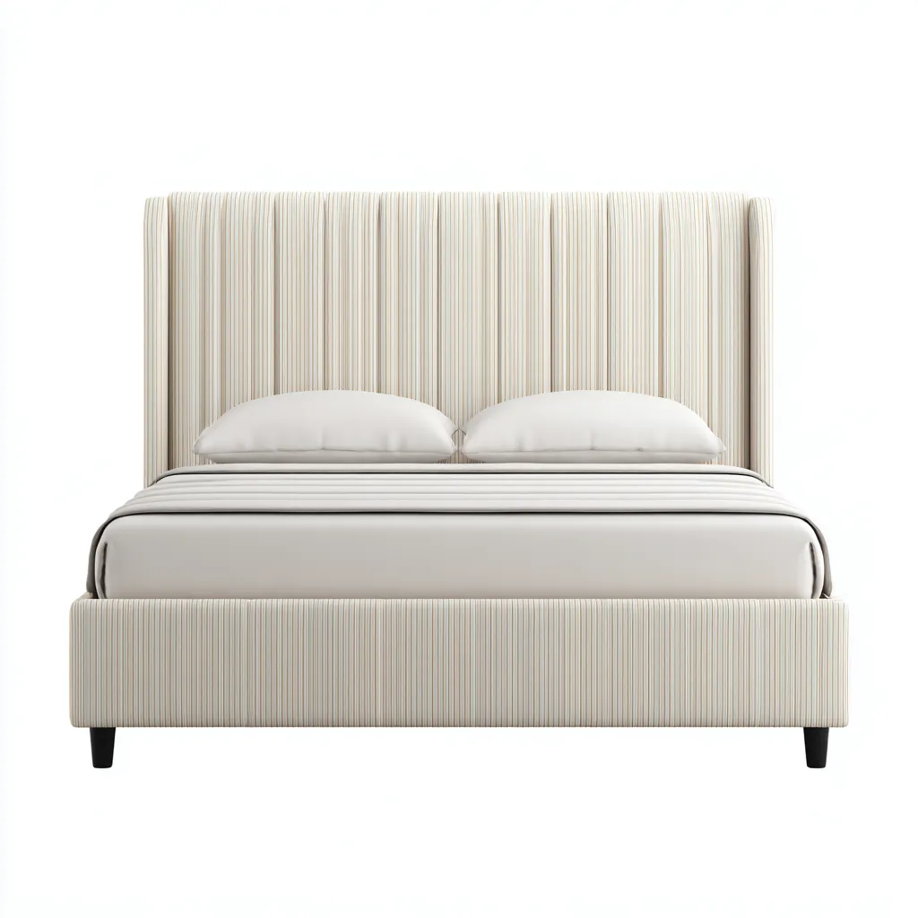 Letto matrimoniale con testiera imbottita a righe 200x160x110 cm - beige e bianco - design moderno per camera da letto-Homeixe