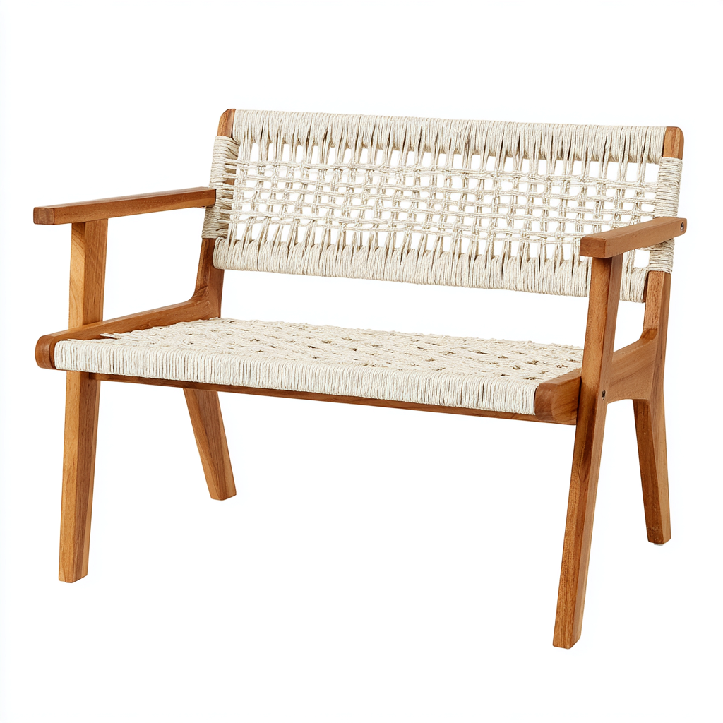 Panca da giardino in legno e corda intrecciata 125x60x85 cm - legno naturale-bianco - design boho moderno-Homeixe