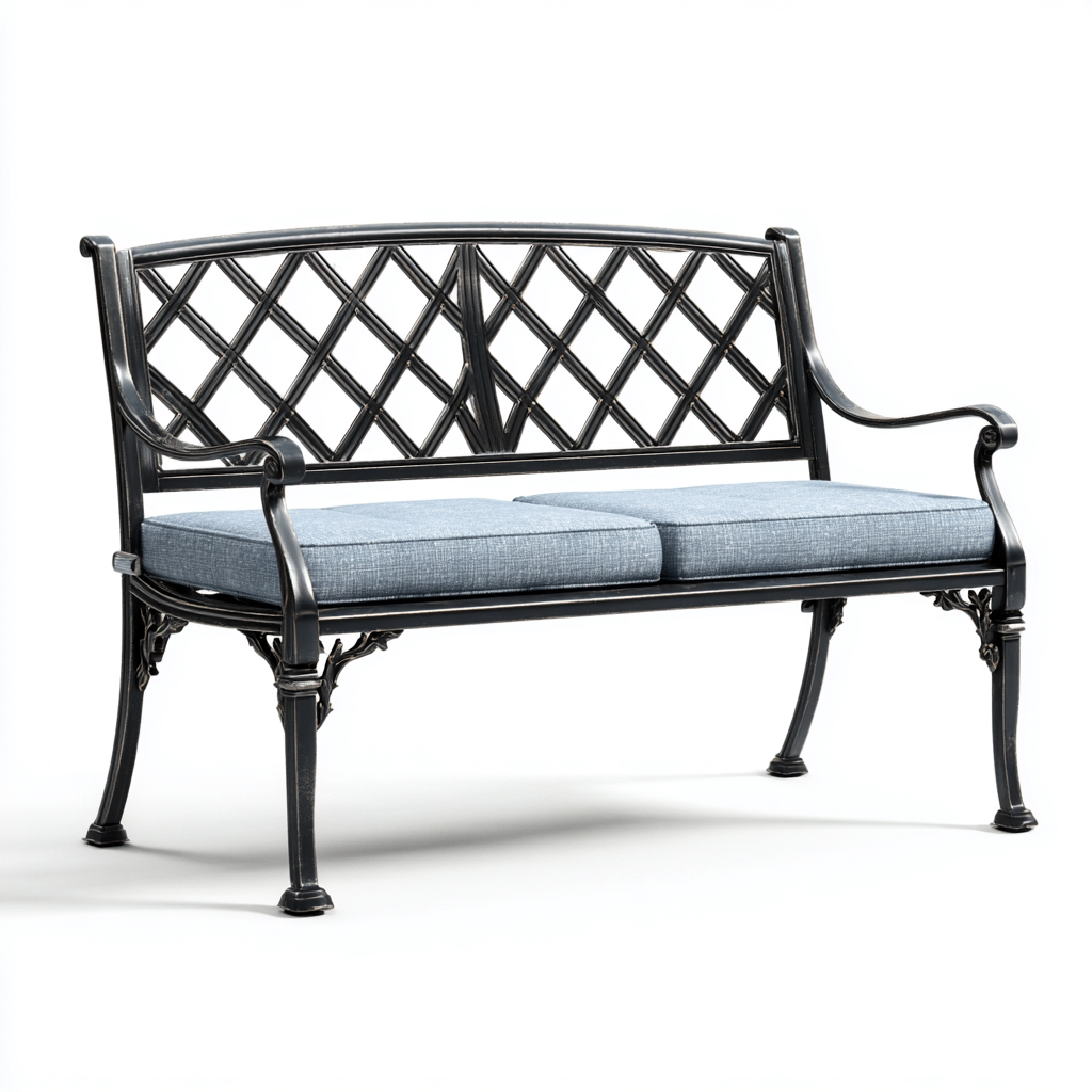 Panca da giardino in alluminio pressofuso - 125x60x90 cm - nero-blu - design elegante per esterni-Homeixe