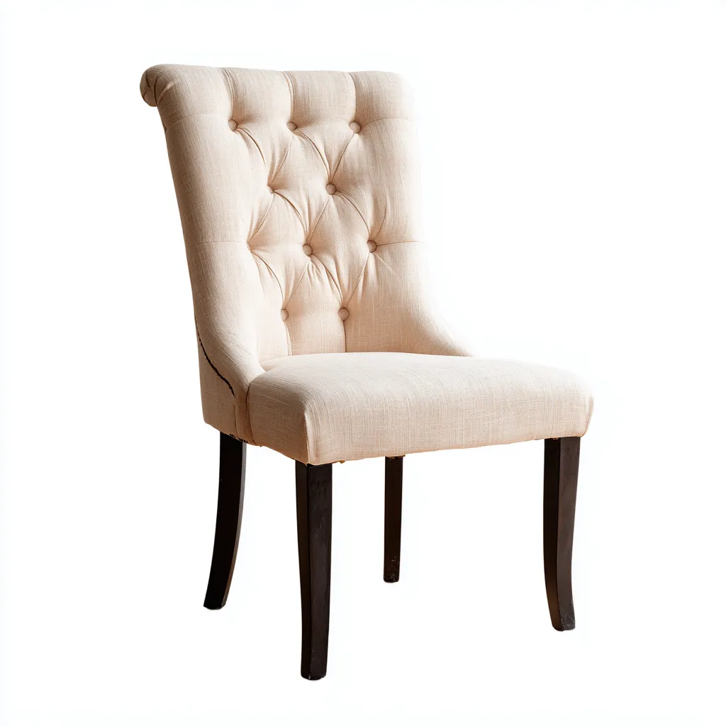 Sedia da pranzo imbottita in tessuto 48x60x94 cm - beige sabbia - gambe in legno scuro - design classico con bottoni-Homeixe