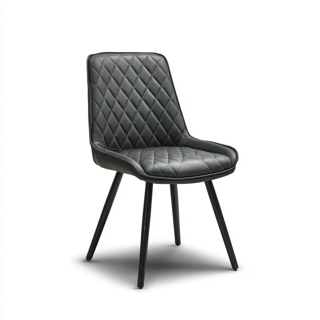 Sedia da pranzo imbottita in similpelle 46x55x84 cm - grigio scuro - gambe in metallo nero - design moderno-Homeixe