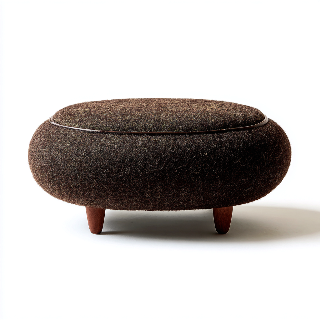 Poggiapiedi rotondo imbottito in feltro 50x50x30 cm - marrone scuro - design contemporaneo con gambe in legno-Homeixe