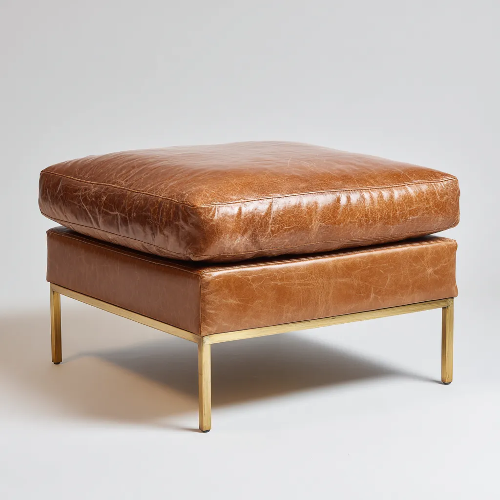 Poggiapiedi in pelle con struttura in metallo 60x60x45 cm - marrone - design moderno-Homeixe