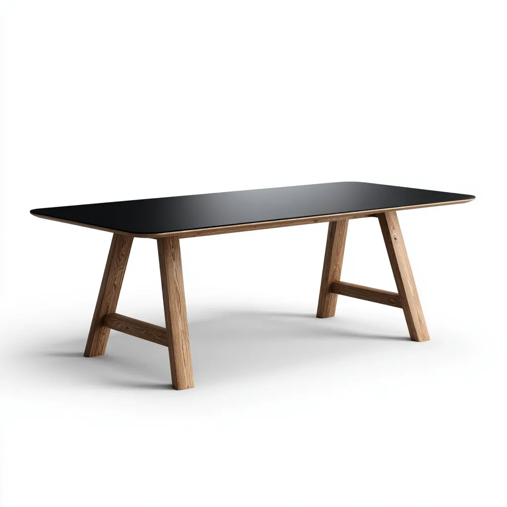 Tavolo da pranzo rettangolare con piano nero e gambe in legno - 180x90x75 cm - nero-naturale - design contemporaneo-Homeixe