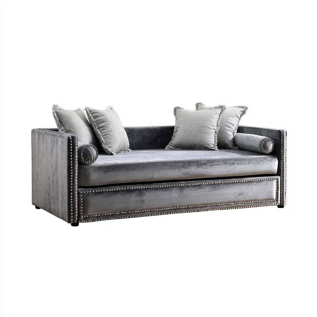 Divano letto imbottito in velluto grigio - 200x90x85 cm - colore grigio - design elegante con letto estraibile-Homeixe