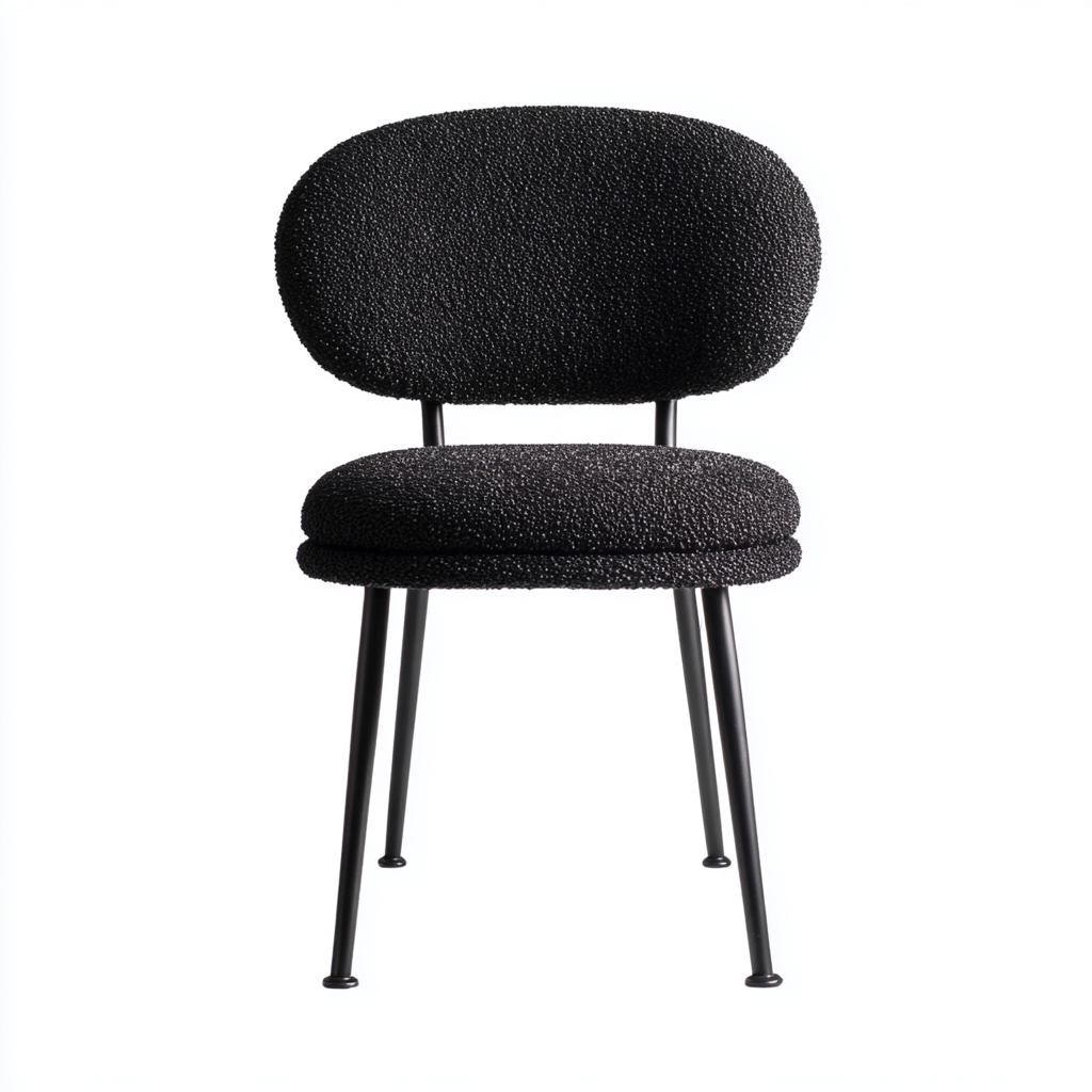 Sedia da pranzo in tessuto bouclé con gambe in metallo - 53x48x82 cm - nero - design moderno-Homeixe
