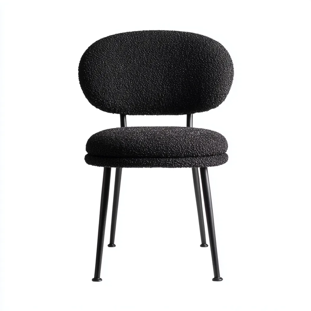 Sedia da pranzo in tessuto bouclé con gambe in metallo - 53x48x82 cm - nero - design moderno-Homeixe
