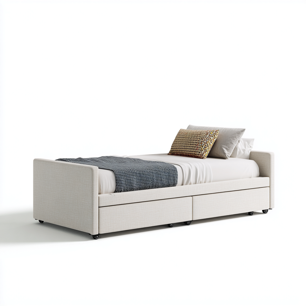 Letto Divano imbottito in tessuto con due cassetti contenitori 200x90x85 cm - Bianco - Stile moderno-Homeixe