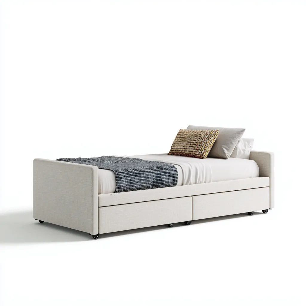 Letto Divano imbottito in tessuto con due cassetti contenitori 200x90x85 cm - Bianco - Stile moderno-Homeixe