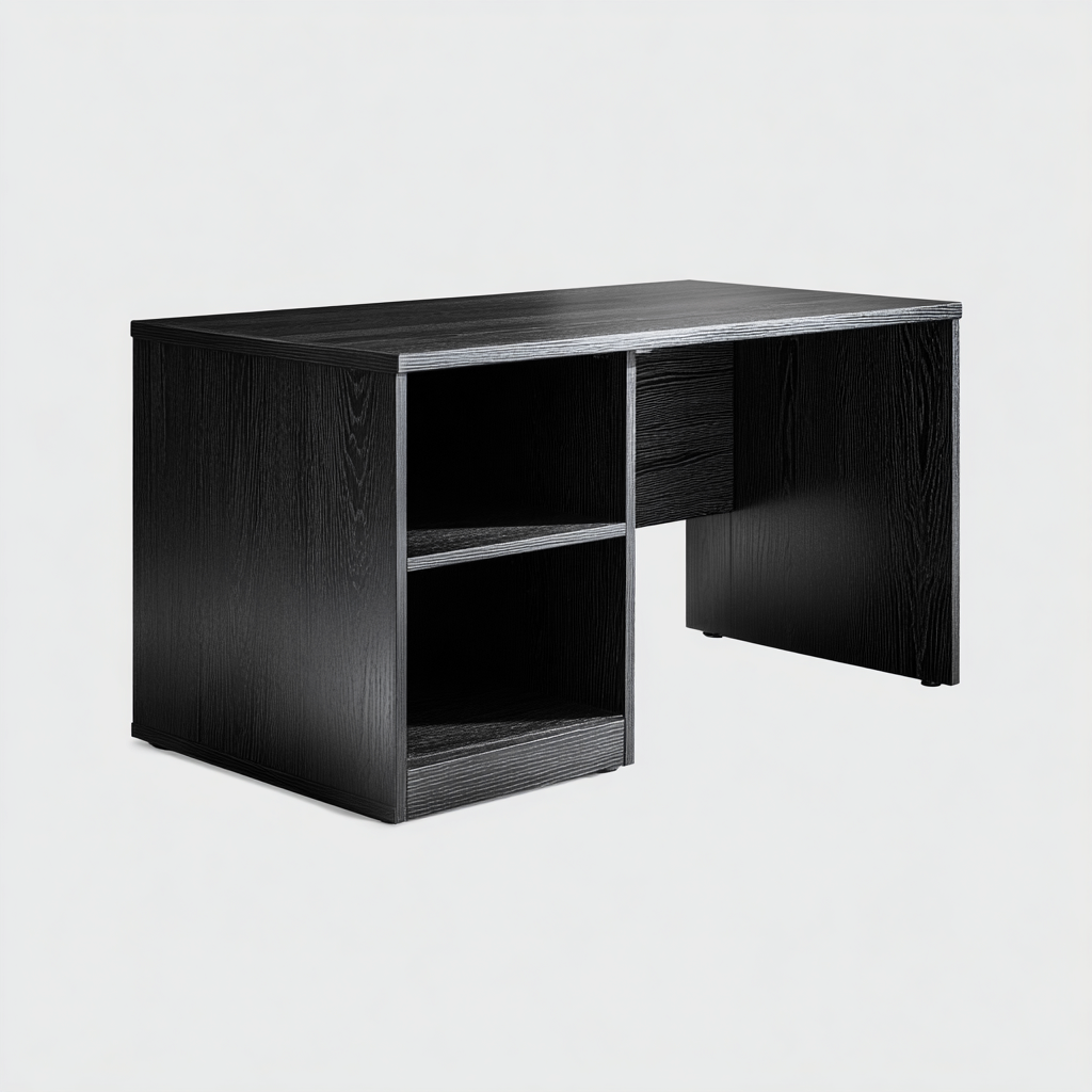 Scrivania per ufficio in legno 140x65x75 cm - nero - per studio e lavoro - design moderno con ripiani laterali aperti-Homeixe