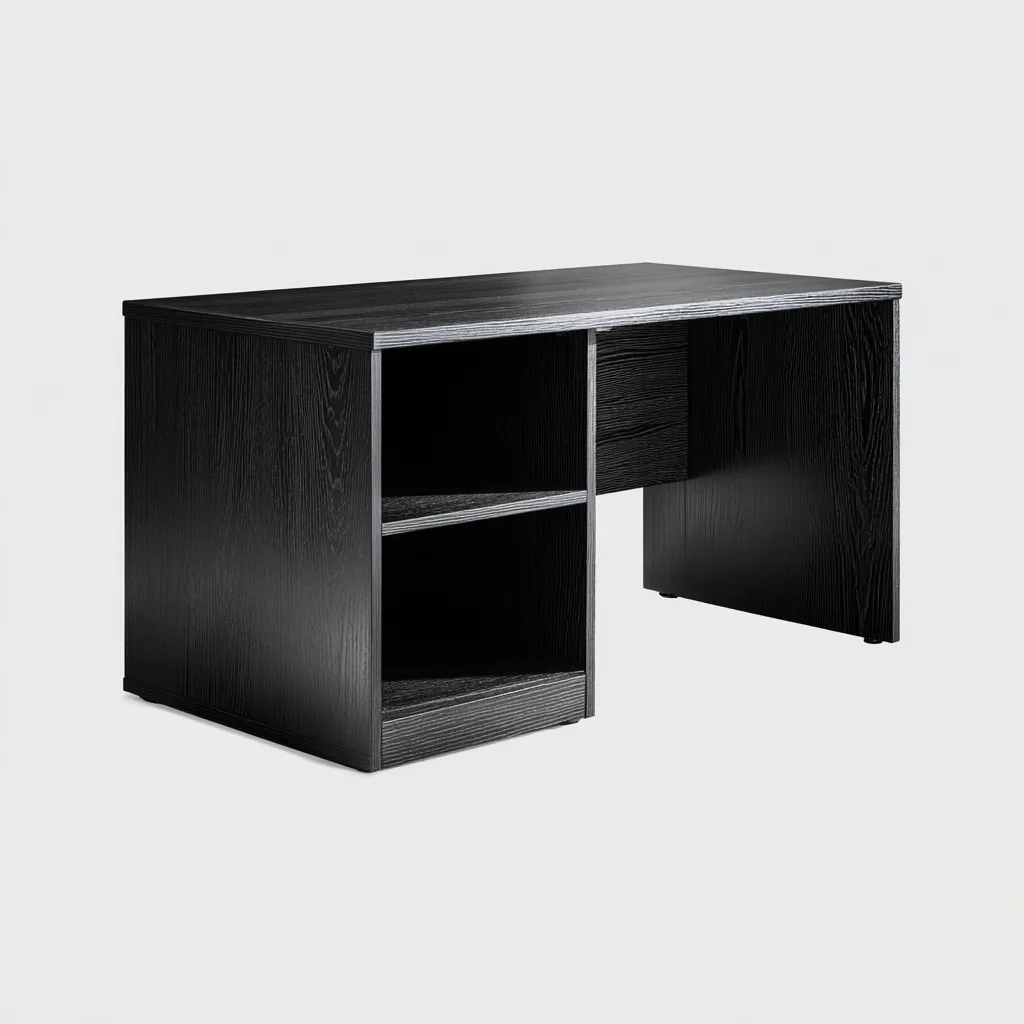 Scrivania per ufficio in legno 140x65x75 cm - nero - per studio e lavoro - design moderno con ripiani laterali aperti-Homeixe