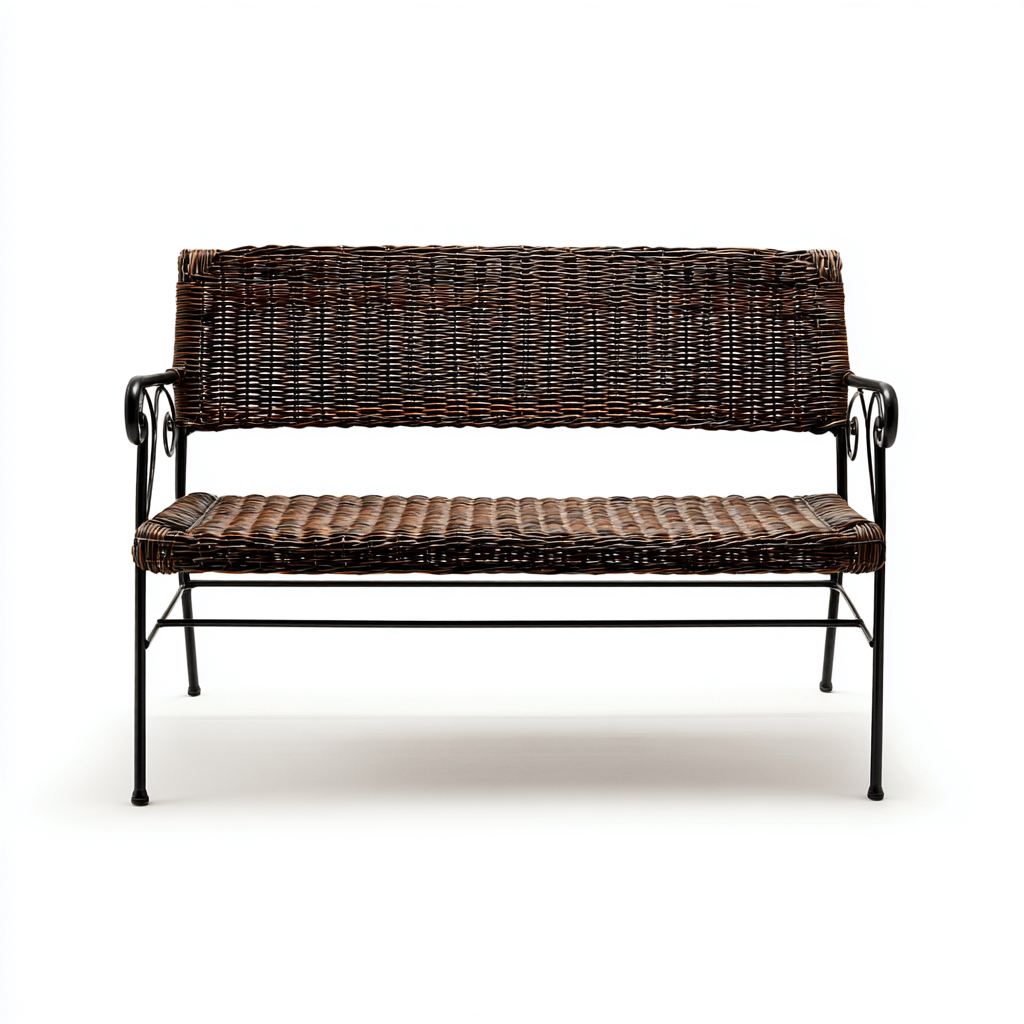 Panca da giardino in rattan sintetico con struttura in metallo - 120x60x90 cm - marrone-nero - design classico per esterni-Homeixe