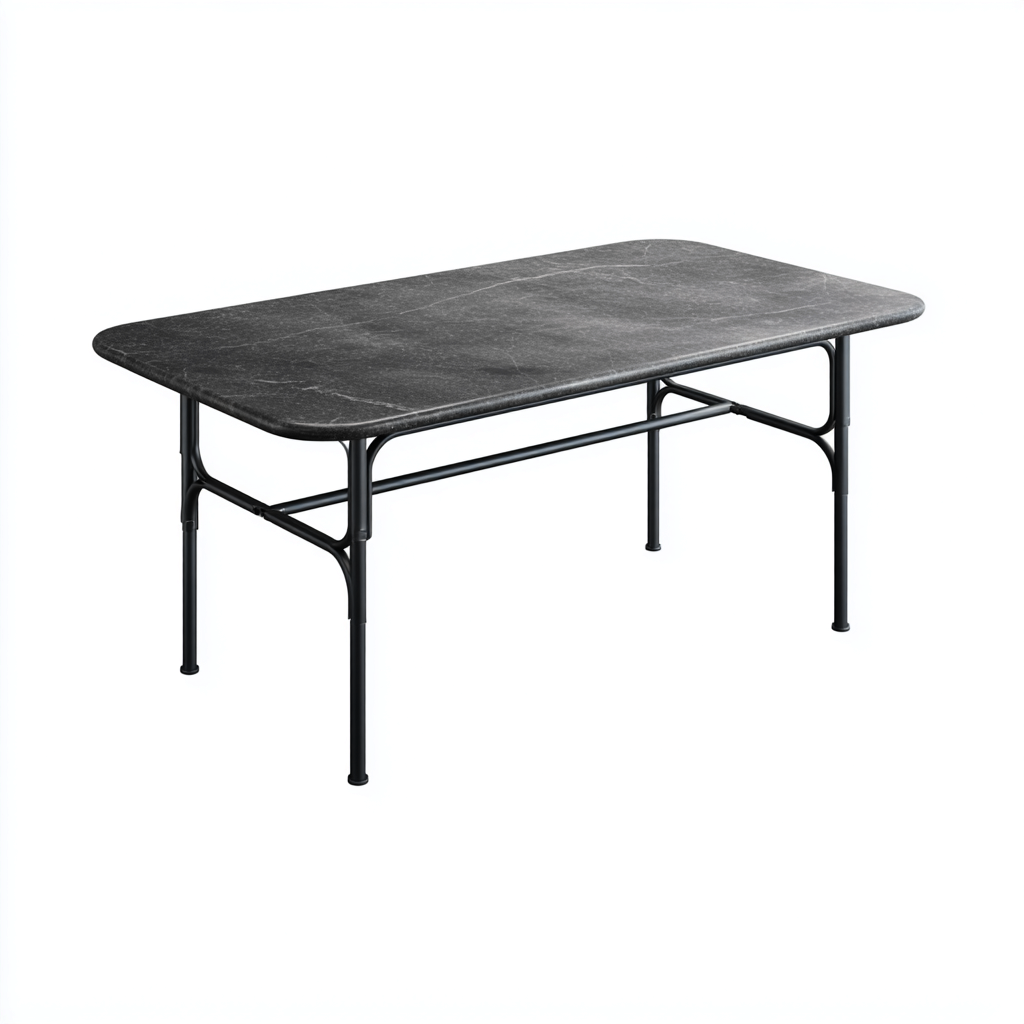Tavolo da pranzo rettangolare in metallo e marmo - 160x90x75 cm - nero - design moderno-Homeixe