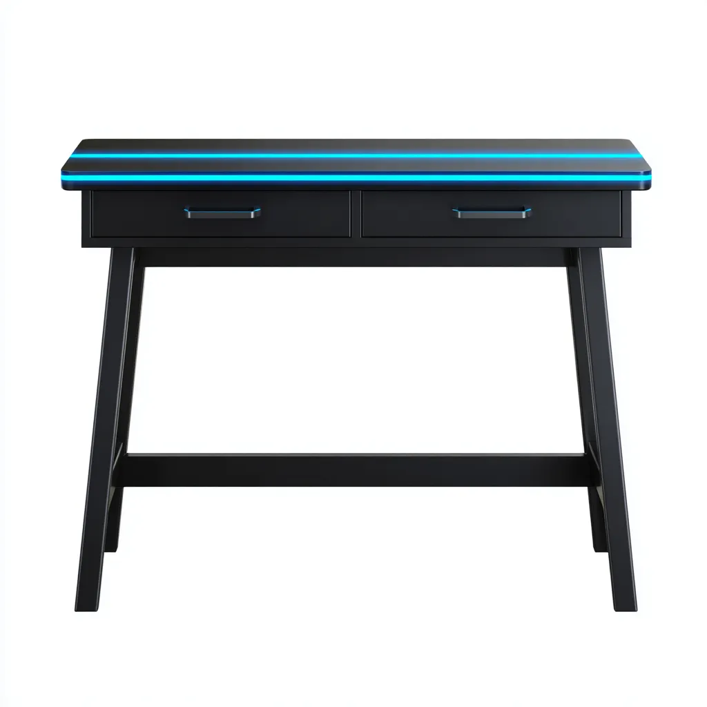 Scrivania in legno e metallo 120x60x75 cm - nero-blu - design moderno - con illuminazione LED e due cassetti-Homeixe