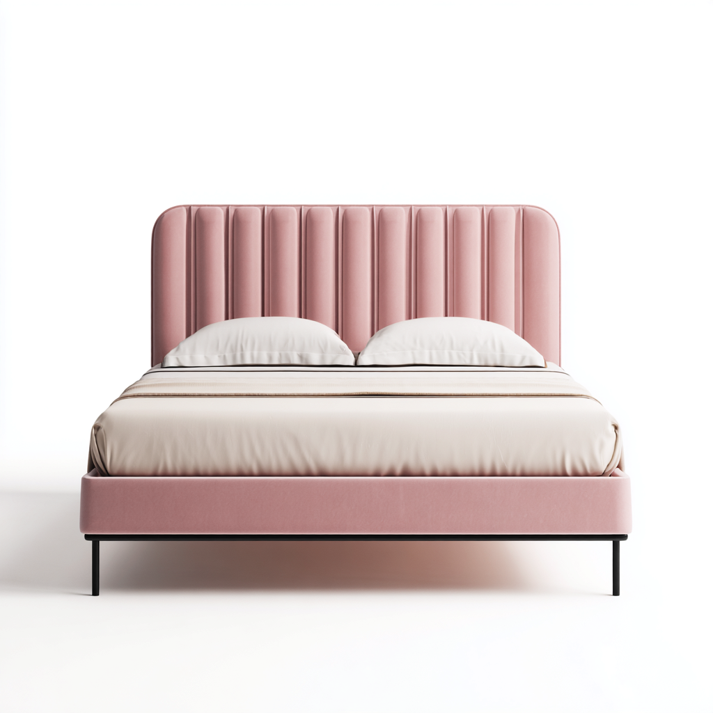 Letto matrimoniale in velluto rosa 160x200x95 cm - gambe in metallo nero - design moderno-Homeixe