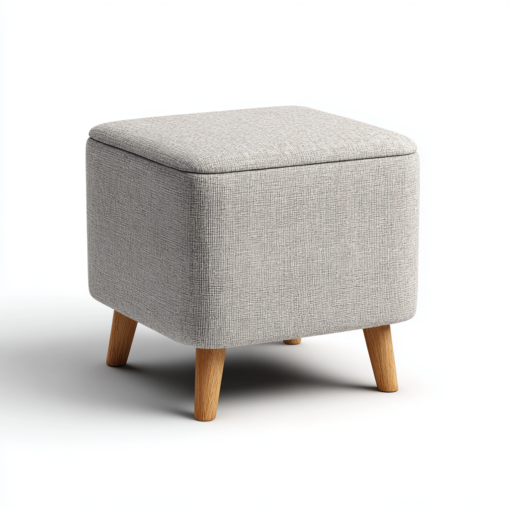 Poggiapiedi imbottito in tessuto 40x40x45 cm - grigio chiaro - design moderno e con vano contenitore-Homeixe