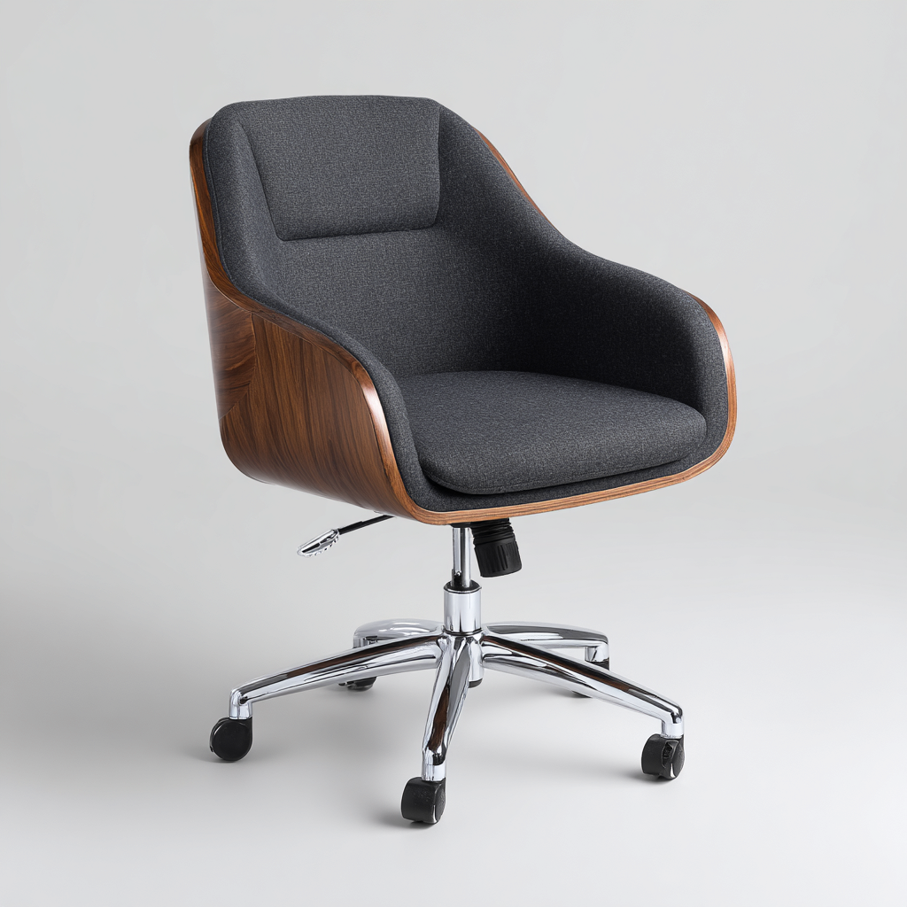 Sedia da ufficio in legno e tessuto 62x60x85 cm - grigio scuro - design moderno-Homeixe