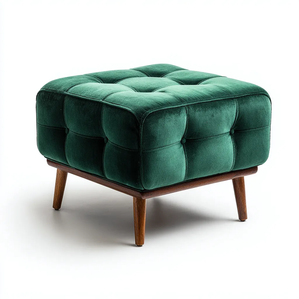 Poggiapiedi imbottito in velluto 45x45x42 cm - verde smeraldo - design vintage con gambe in legno scuro-Homeixe