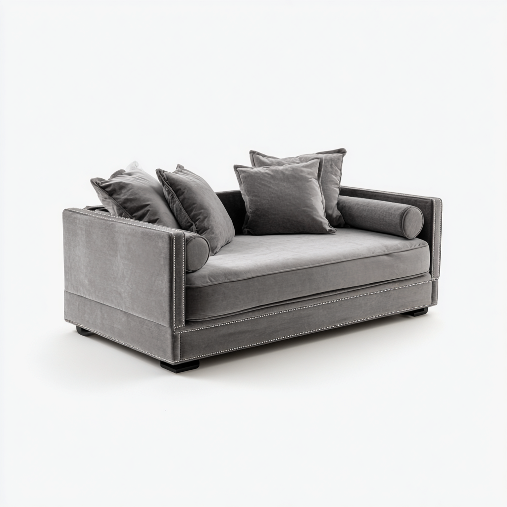 Divano letto in velluto 200x95x85 cm - grigio - design moderno imbottito per soggiorno o camera-Homeixe