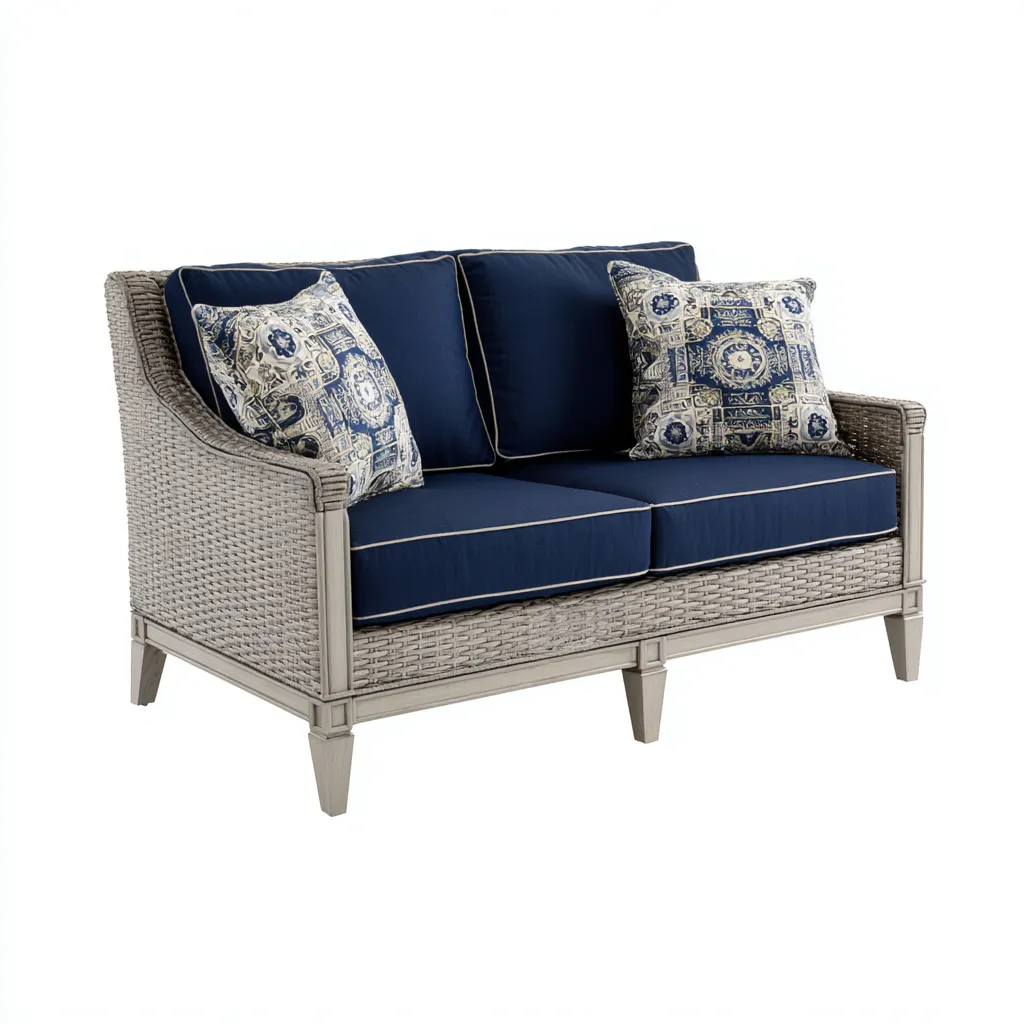 Divano da giardino in rattan sintetico 135x80x85 cm - grigio-blu - design moderno con cuscini imbottiti-Homeixe