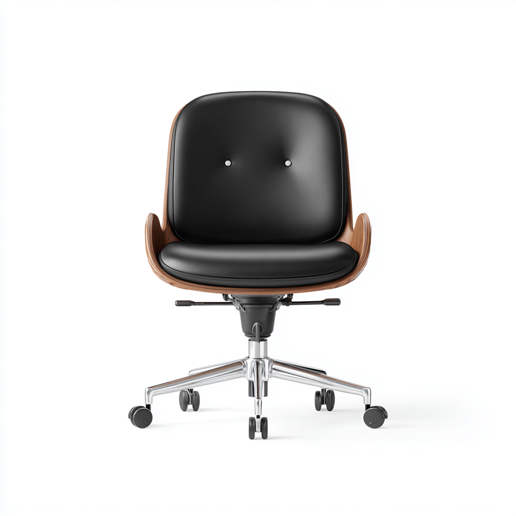 Sedia da ufficio in pelle sintetica e legno - nero-noce - base in metallo cromato - design moderno-Comfyify