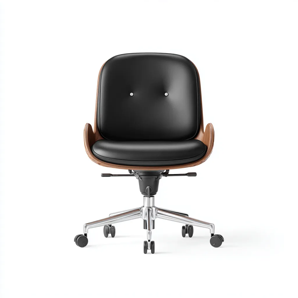 Sedia da ufficio in pelle sintetica e legno - nero-noce - base in metallo cromato - design moderno-Comfyify