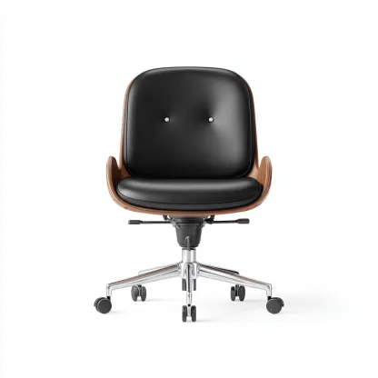 Sedia da ufficio in pelle sintetica e legno - nero-noce - base in metallo cromato - design moderno-Comfyify