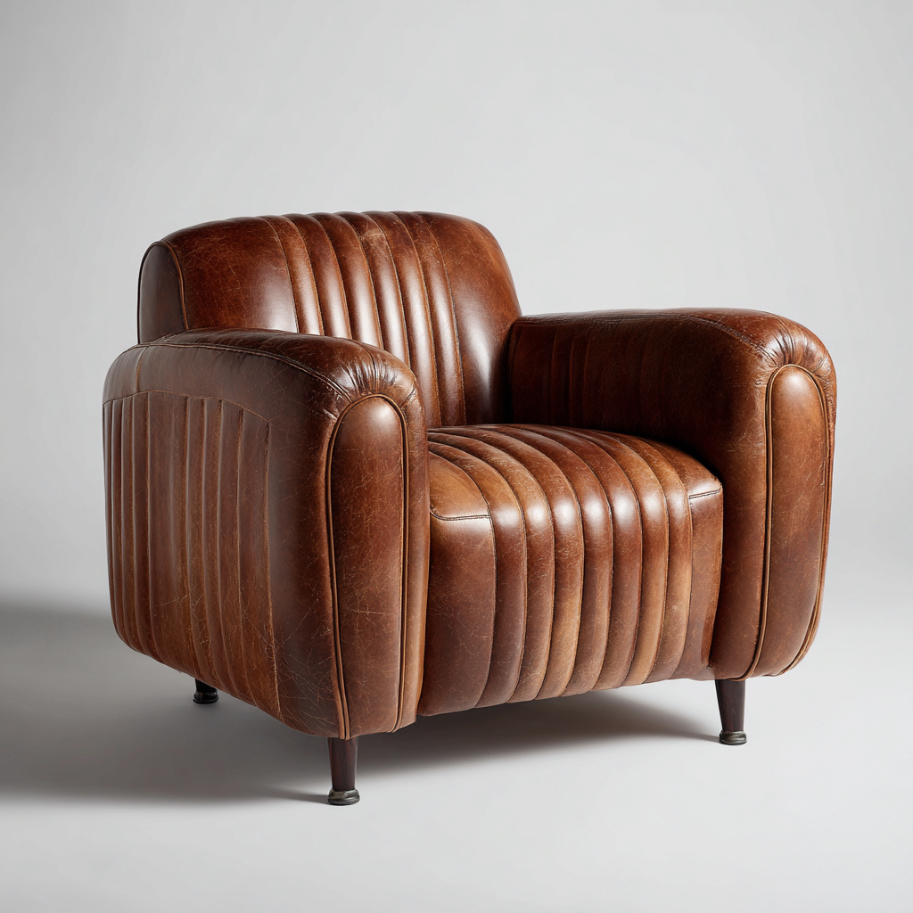 Poltrona in pelle 100x90x85 cm - marrone - stile retrò vintage con cuciture verticali-Comfyify