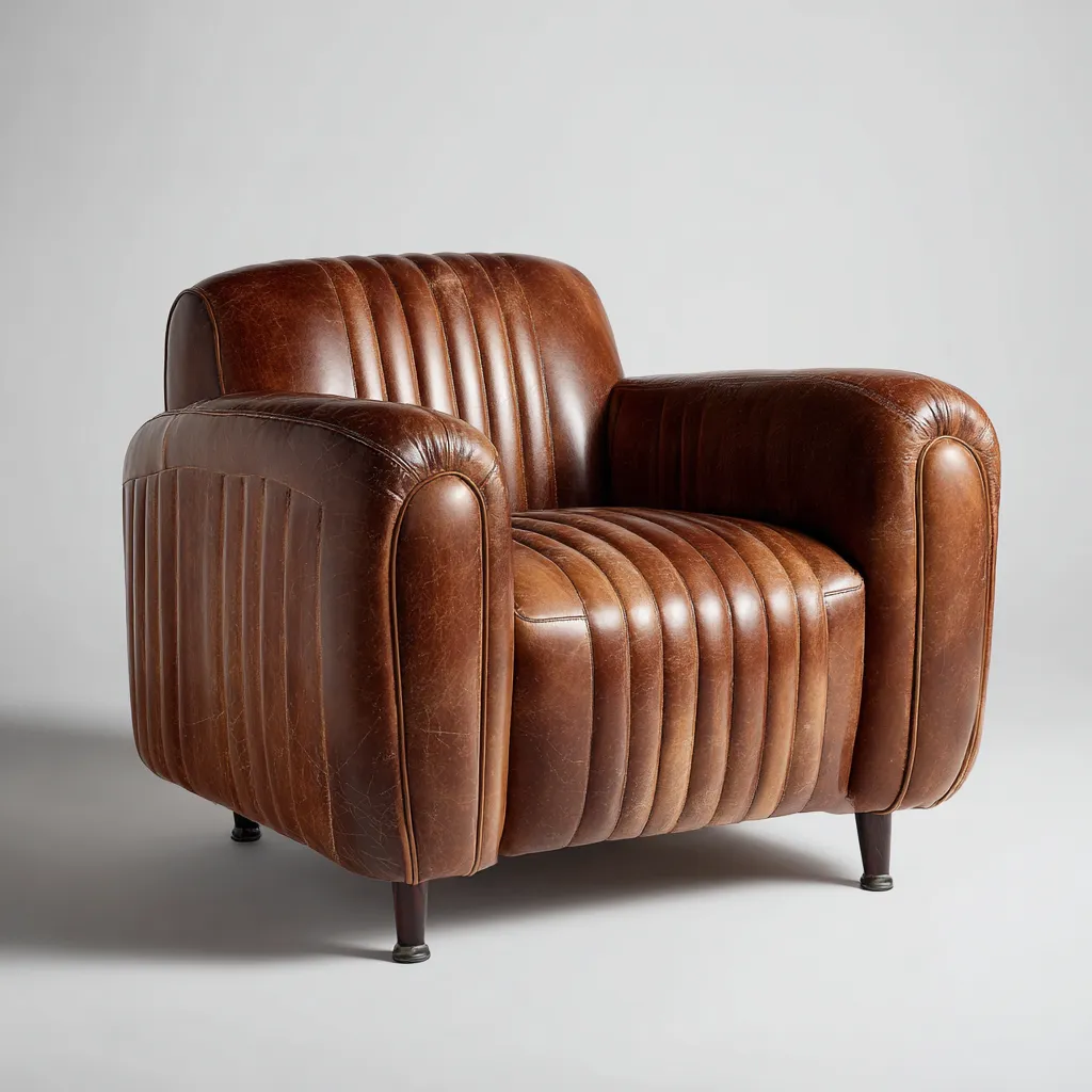 Poltrona in pelle 100x90x85 cm - marrone - stile retrò vintage con cuciture verticali-Comfyify