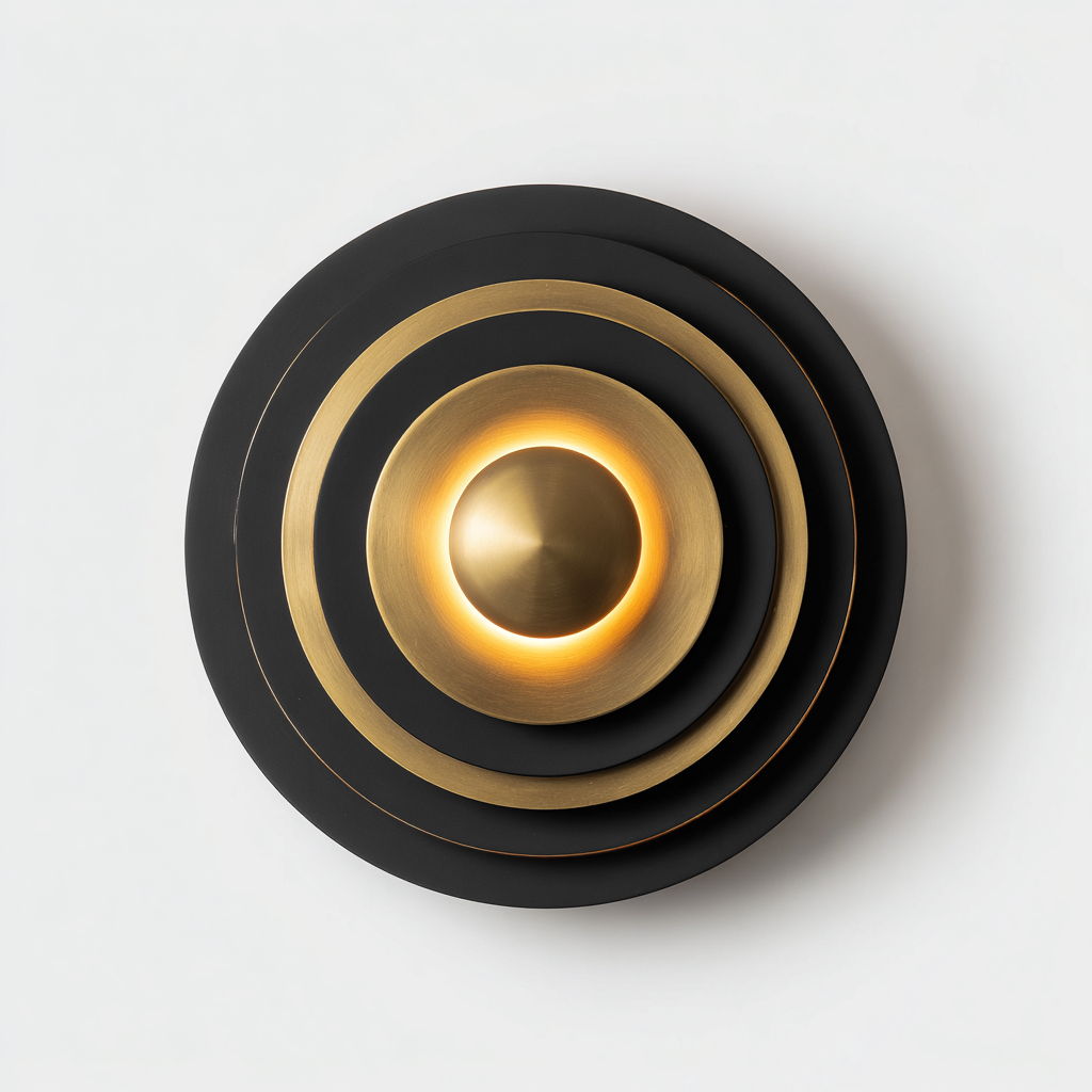 Applique da parete metallo 26x26x8 cm - nero-oro - design moderno rotondo-Comfyify