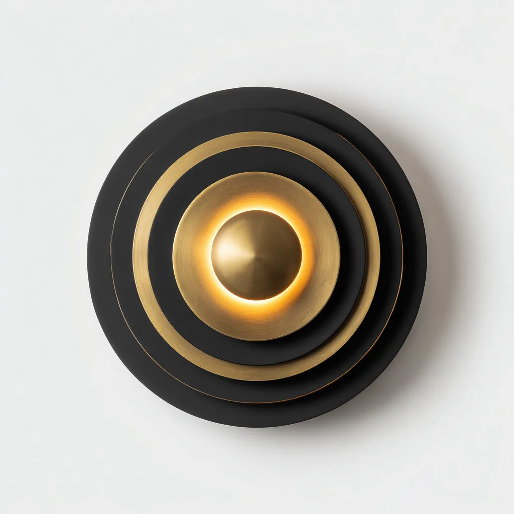 Applique da parete metallo 26x26x8 cm - nero-oro - design moderno rotondo-Comfyify