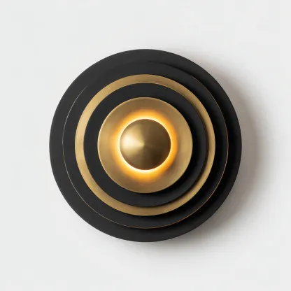 Applique da parete metallo 26x26x8 cm - nero-oro - design moderno rotondo-Comfyify
