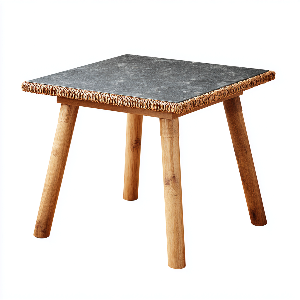 Tavolino da giardino con piano in ardesia e gambe in legno 60x60x50 cm - grigio scuro-naturale - stile rustico moderno-Comfyify