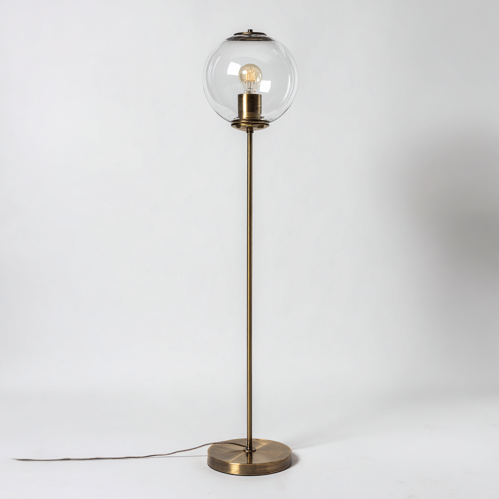 Lampada da terra metallo vetro 28x28x150 cm - ottone-trasparente - design moderno elegante-Comfyify