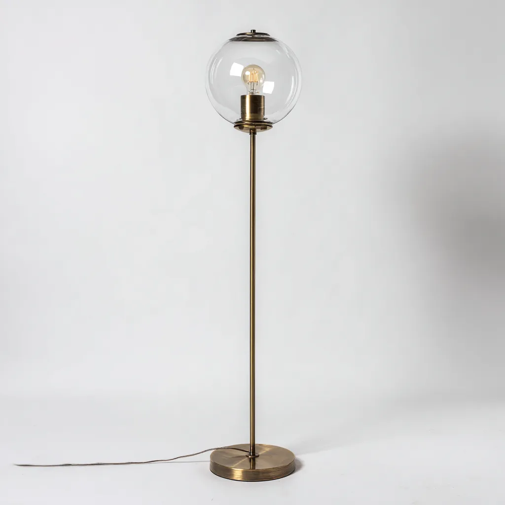 Lampada da terra metallo vetro 28x28x150 cm - ottone-trasparente - design moderno elegante-Comfyify