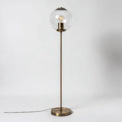 Lampada da terra metallo vetro 28x28x150 cm - ottone-trasparente - design moderno elegante-Comfyify