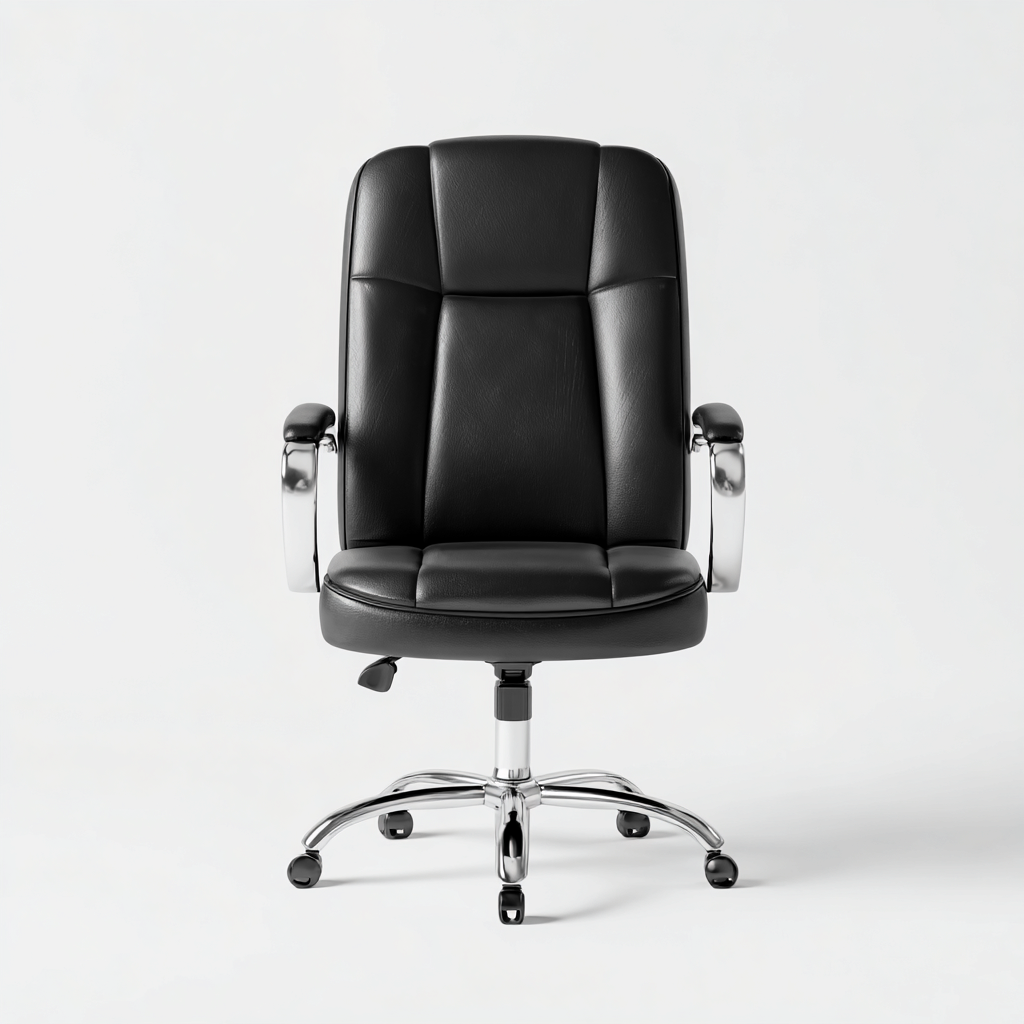 Sedia da ufficio in pelle sintetica - nera - base e braccioli in metallo cromato - design ergonomico classico-Comfyify