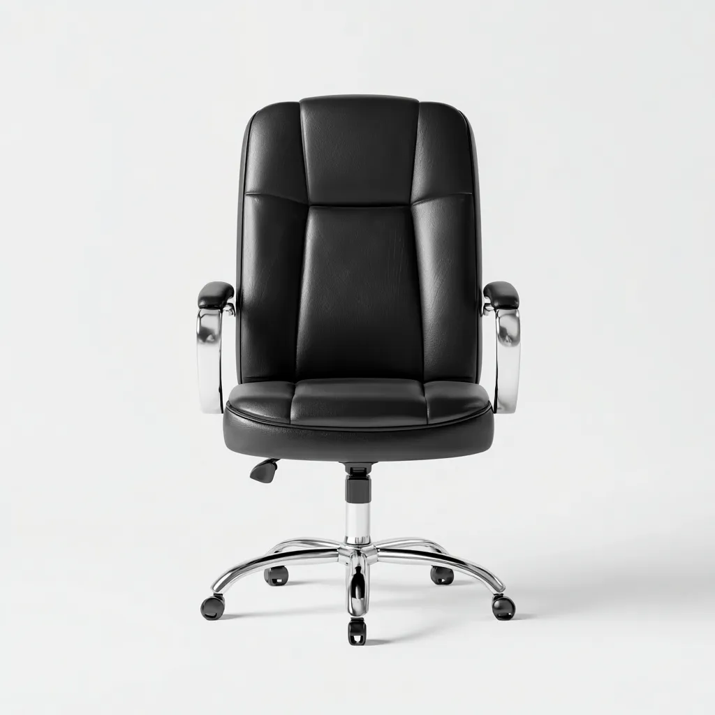 Sedia da ufficio in pelle sintetica - nera - base e braccioli in metallo cromato - design ergonomico classico-Comfyify