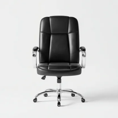 Sedia da ufficio in pelle sintetica - nera - base e braccioli in metallo cromato - design ergonomico classico-Comfyify